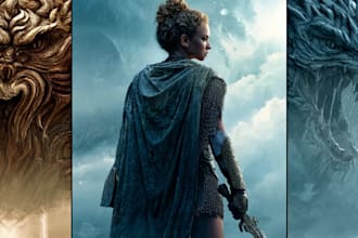 craft a mythical fantasy book cover with cinematic detail