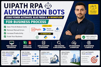 develop uipath rpa automation bots with power automate, blue prism, ai workflow