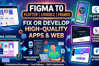 fix or develop figma to flutter app figma to lovable webapp framer ui design