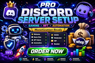 custom discord server setup gaming nft crypto discord automation bot whop setup