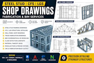 steel stud cfs lgs shop drawings fabrication wall panel truss framing bim pods