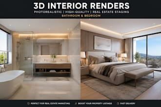 photorealistic 3d interior renders for real estate staging kitchen and bedroom