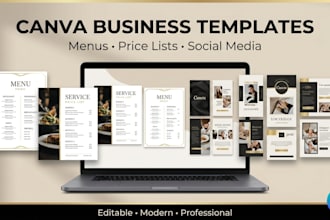design canva editable business templates, menus, price lists, social media posts