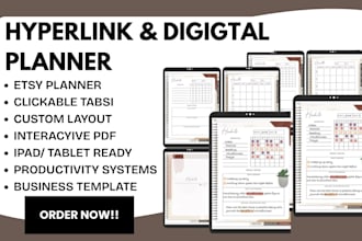 etsy digital planner hyperlink planner journal digital product fillable journal
