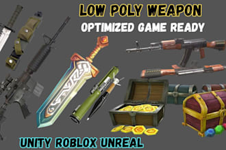 unique 3d weapon props game asset guns swords shotgun ammo crates barrels fps