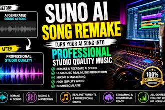 remake your suno ai song into professional studio quality music, suno music