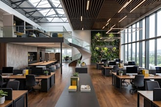 design coworking office workspace and modern officeroom interior using sketchup