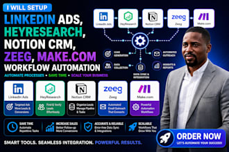 zapier facebook ads linkedin ads heyresearch notion crm zeeg makecom automation