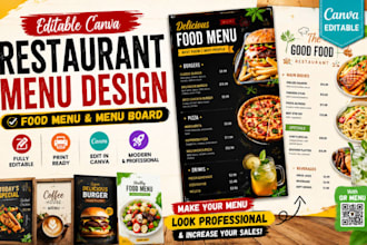 create editable canva template for restaurant menu design and food menu board