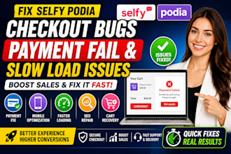fix selfy podia checkout bug payment fail slow load mobile SEO issues