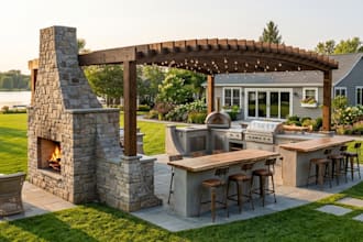 design modern outdoor kitchen landscape patio design and BBQ patio in 3dlandscap