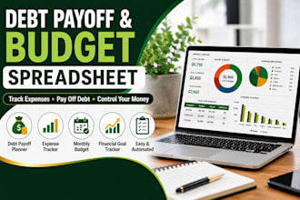 create debt payoff tracker, expense tracker and monthly budget spreadsheet