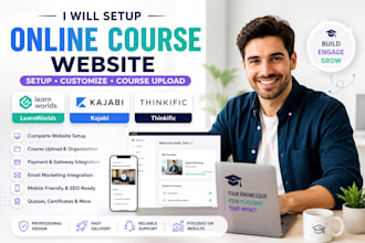 setup learnworld kajabi thinkific online course website learnworld course upload