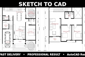 redraw architectural floor plan from sketch, pdf or image