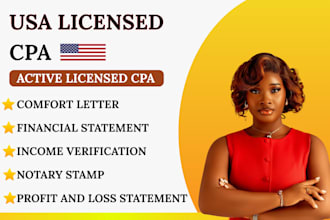 do US CPA comfort letter, income verification, profit and loss, notary stamp