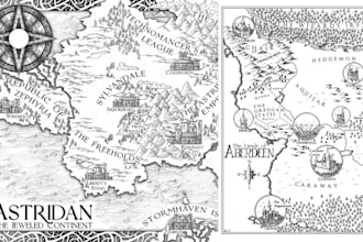 draw a detailed fantasy book map custom cartography boardgame map illustration