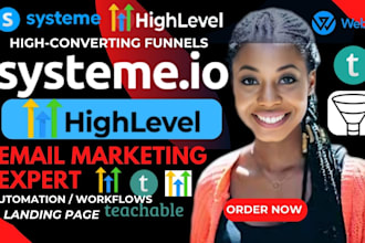 setup email automation, workfloks and newsletters in systeme io or ghl