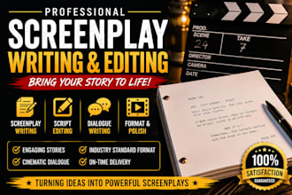 write, edit, rewrite movie scripts and professional screenplays, film script