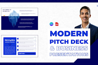 design modern pitch deck and corporate presentation in canva