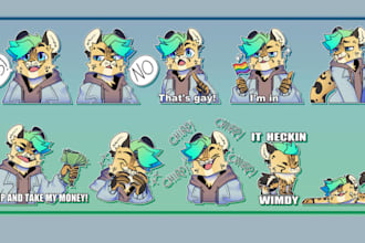 draw furry ych, furry art, fursona headshot, furry badge, stickers or emote pack