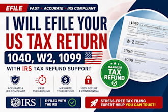 efile your us personal tax return form 1040, w2, 1099 irs, tax refund cpa, ea