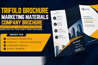 design trifold brochure, marketing materials lookbook, company brochure