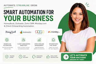 automate honeybook, dubsado, zoho crm, monday com, and client onboarding