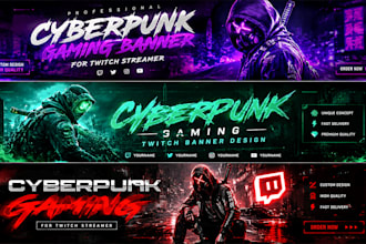 design cyberpunk gaming banner for twitch