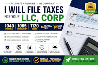 file taxes for your llc, corp, 1040, 1120, 1065, c corp payroll sales tax irs