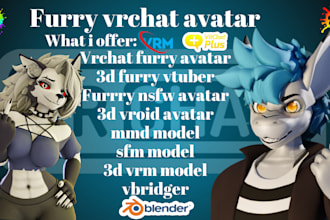 do 3d vrchat furry avatar, fursona vtuber, 3d nfsw model with facial expression