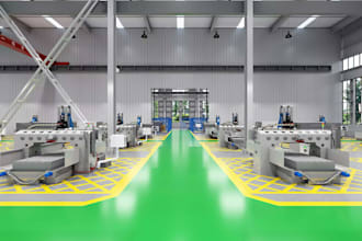 do 2d,3d facility layout, food processing space, logistics warehouse, factory