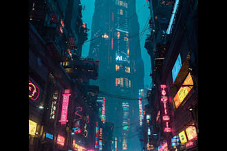 draw illustration of futuristic cyberpunk city