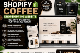 build shopify coffee dropshipping website, roastify branding custom label