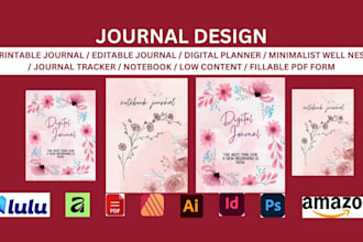 design digital planner journal, printable journal, editable journal planner, kdp