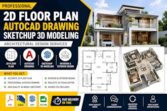 draw autocad 2d floor plan and sketchup 3d model