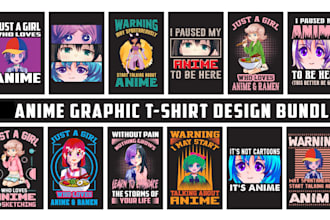 create unique chibi anime t shirt design, merch illustration and clothing art