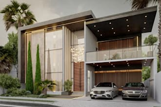 design and render luxury hosue elevation in 3dmax corona