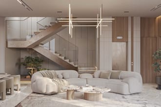 redesign stairs photorealistic render, modern dining interior,luxury living room