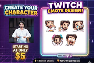 create chibi emotes or sub badges for twitch discord kick in bulk for you