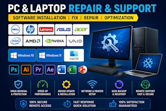 install any software, fix, repair windows, mac, computer, laptop remotely