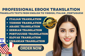 translate ebooks and documents from english to yiddish, italian or portuguese