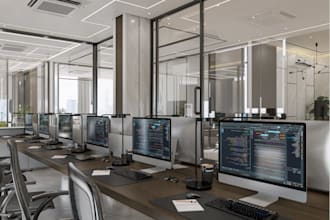 model office visualize,corporate workspace design,modern office interior renders