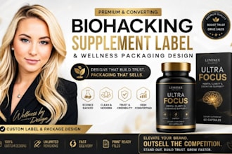 design premium biohacking supplement label and wellness packaging