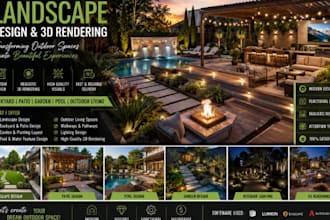 design modern landscape backyard patio and outdoor 3d rendering