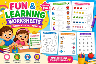 create printable kids activity worksheets, coloring book and preschool pages