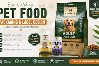 design eye catching pet food packaging and label design