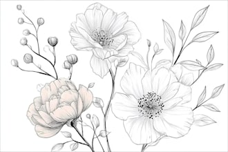 draw botanical and flower one line art illustration