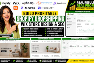 build shopify dropshipping wix store design website seo cj autods appscenic temu
