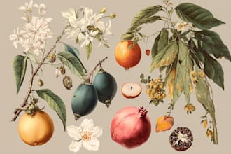 create vintage botanical illustration for books, labels and wall art