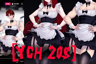 ych anime maid outfit man, woman, furry, anthro